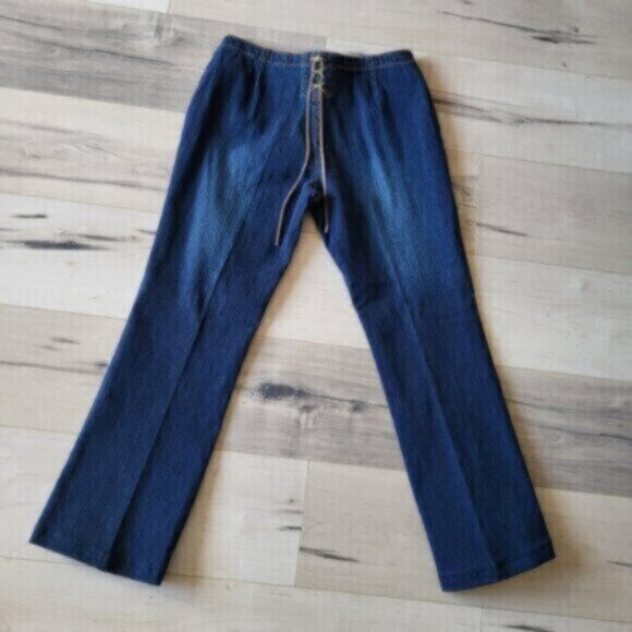 Vintage Y2K Wide Leg Western Denim Jeans Sz 8-9 - Picture 2 of 6